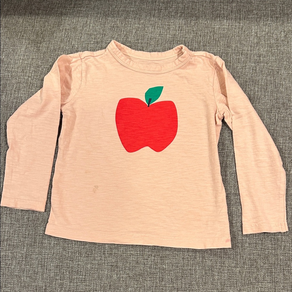 LAST CHANCE / Primary Pink Long Sleeve Shirt with Red Apple / Free with purchase